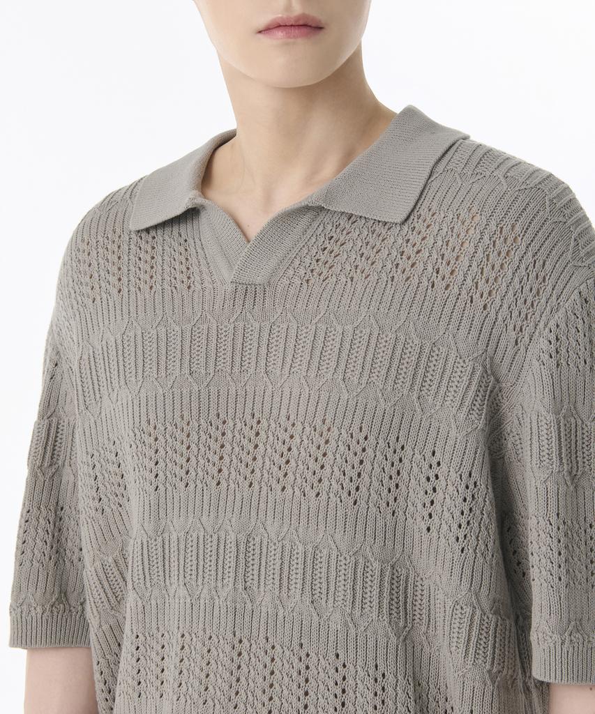 MUSINSA STANDARD Multi-Crochet Slit Neck Knitted Polo Shirt [Light Warm Grey]