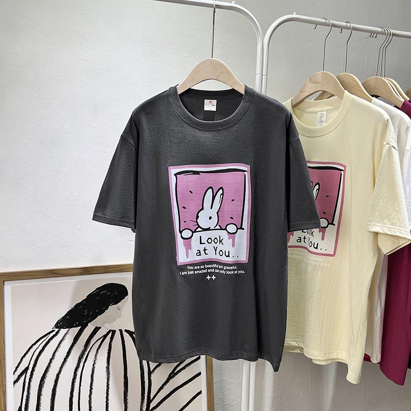 

Women s Loose Fit Cartoon Rabbit Print Cotton T-Shirt - Summer 2023 Collection