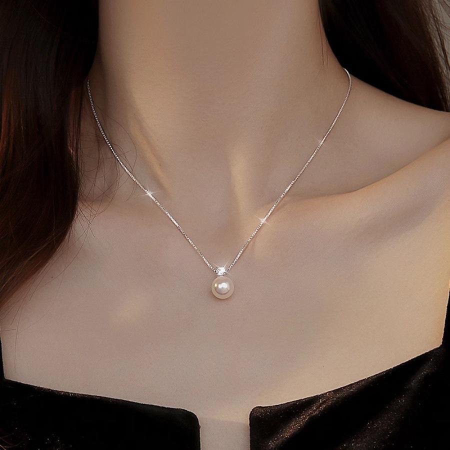 

Aurora Bead Zircon Pearl Necklace Female Clavicle Chain Simple Neck Chain Tide