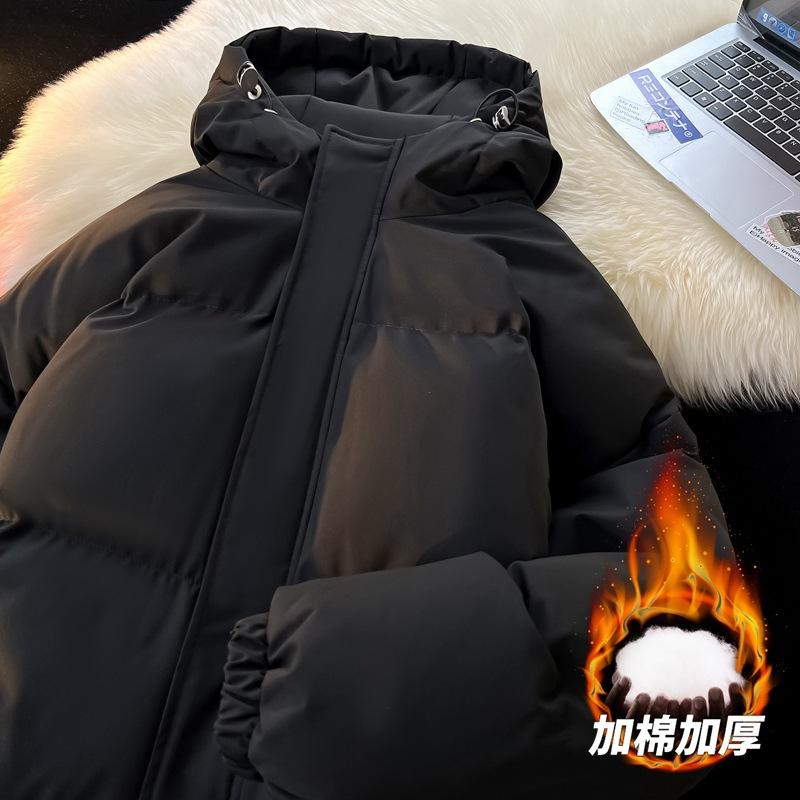 Down cotton-padded jacket men's warm thickened bread jacket loose large size cotton-padded jacket solid color hooded couple cotton-padded jacket