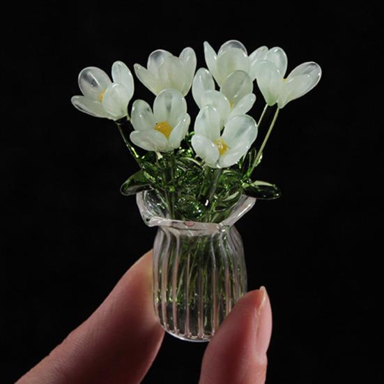 Glasblumenstrauß mit Vase Handgeblasene Mini-Blumendekoration Haus Wohnzimmer Handgefertigter Simulations-Blumenschmuck mit Stiel