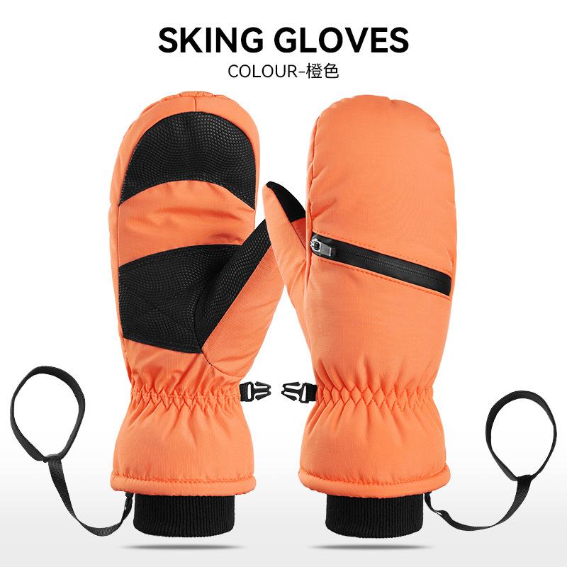 Winter ski gloves with fingers windproof and waterproof short braised seeds waterproof and velvet locking temperature warm sports gloves