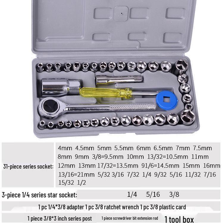 46-Piece Car & Motorcycle Repair Tool Set - Socket, Ratchet Wrench, Hex Key
