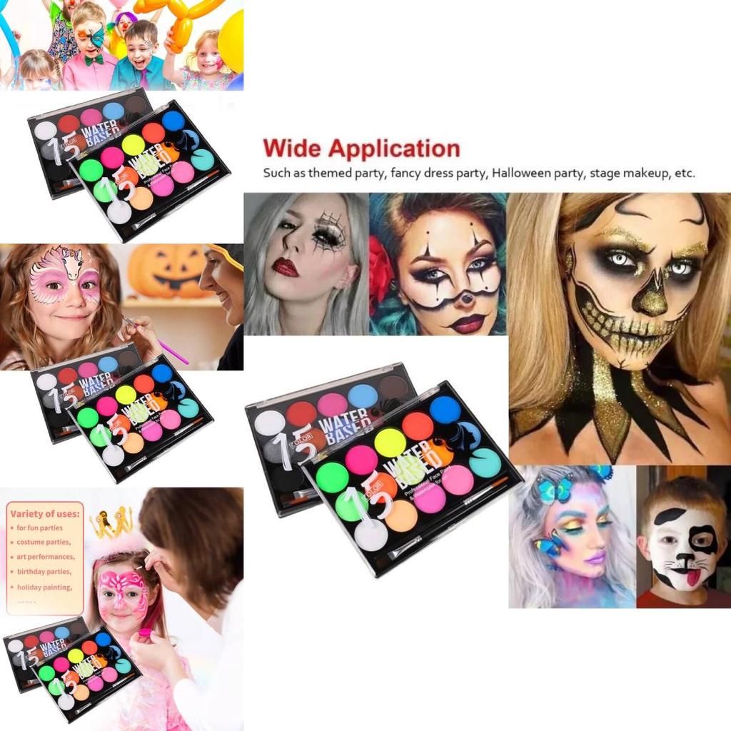 Vibrant 15 Color Face Paint Set For Kids Water-soluble Halloween Party Fun
