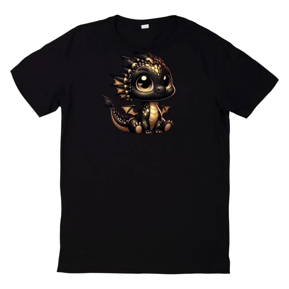 T-Shirt Niedlicher Babydrache in Schwarz und Gold XXL