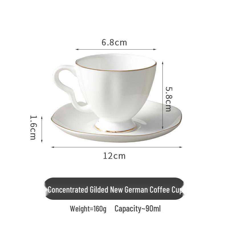 Pure White Bone China Espresso Cup & Saucer with Gold Rim, 80ml