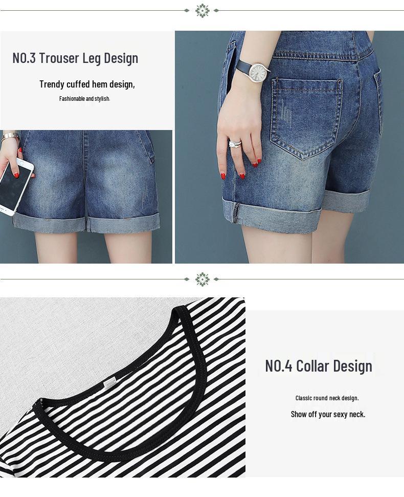 Damen Sommer Chic Zweiteiler Set 2025: Denim Latzhose mit Trägern & Kurzarm-T-Shirt, Trendiger Koreanischer Stil
