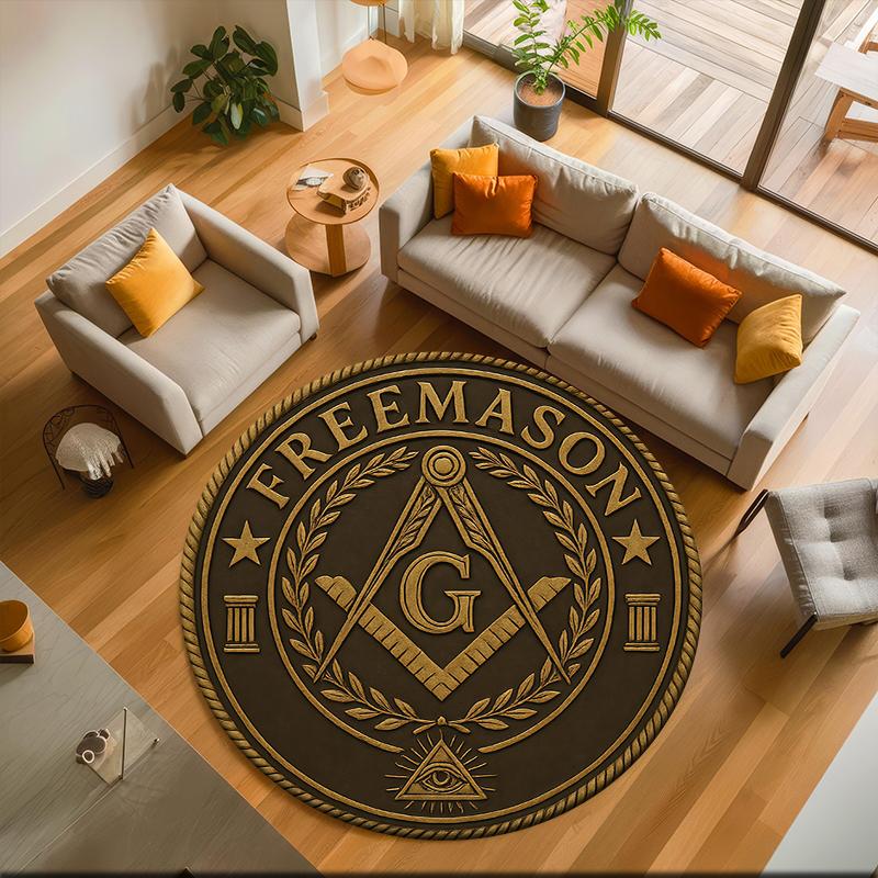 1pc The square and compass of Freemasonry Round carpet Painted Printed circular carpet, home door mat, outdoor travel protection carpet