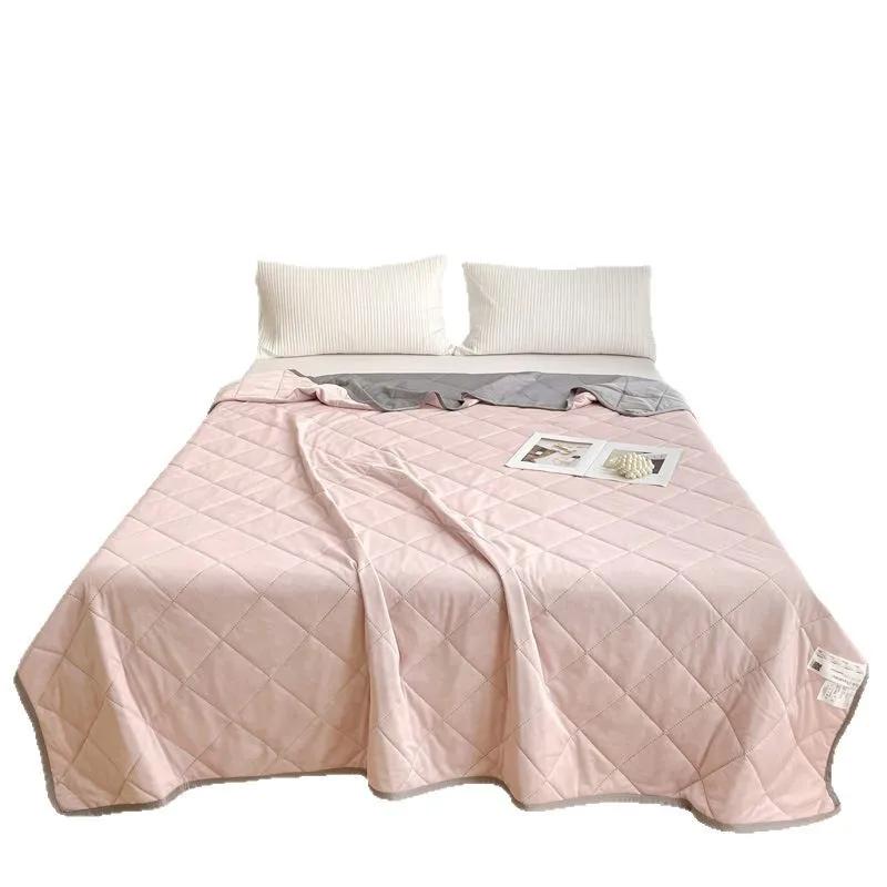 Cool Summer Quilt Solid Color Ice Silk Summer Quilt Single and Double Machine Washable Air Conditioner Gift Thin Quilt