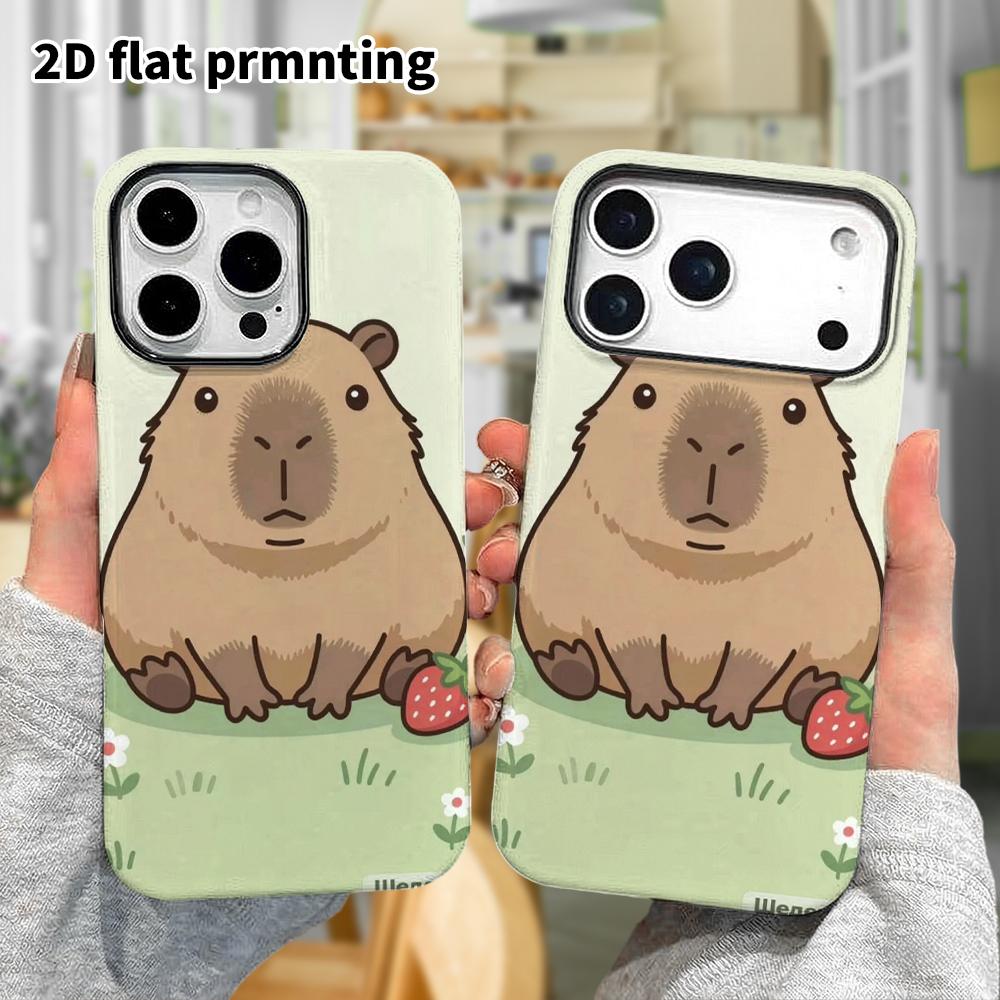 Phone Case: 2D Flat Design Suitable for iPhone 18 17 16 15 14 13 Pro Film Protective Case, Couple Style, Strawberry Capybara, Christmas and Halloween