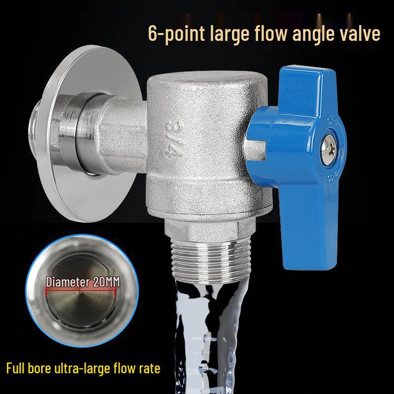6-Minute Smart Toilet Valve: Large Flow, Angled Ball Core for Wall-Mounted Boilers & Washing Machines, Copper Triangle Design 4-point full bore blue handle (includes tape)
