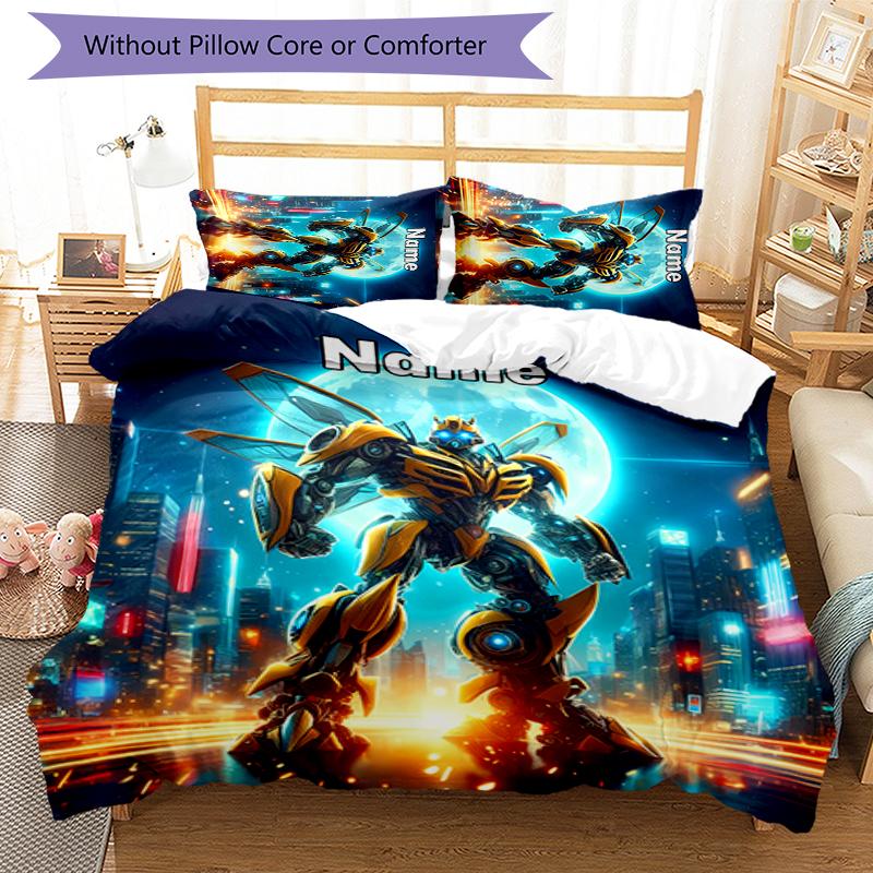 3pcs Custom Name Bumblebee Bedding Set Duvet Cover Closure Includes 1 Duvet Cover & 2 Pillowcases for All Seasons Bedroom Decor