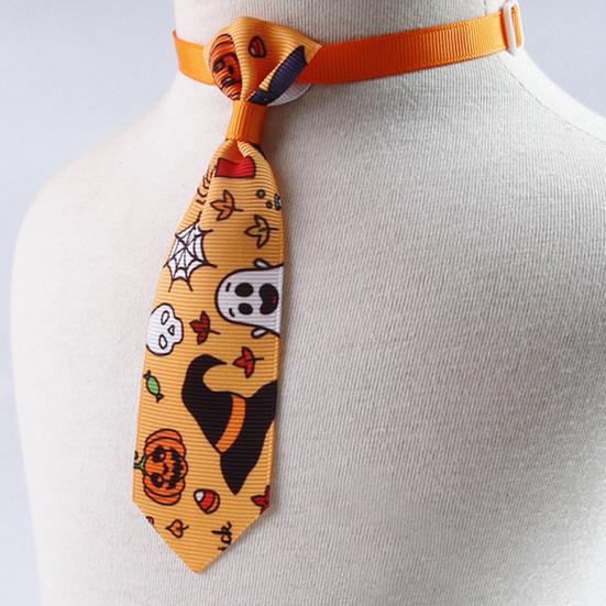 Halloween Dog Tie Collar Pets Pumpkin Ghost Necktie Adjustable Necktie Collar for Cat Doggy Festive Holiday Dress-up Accessories