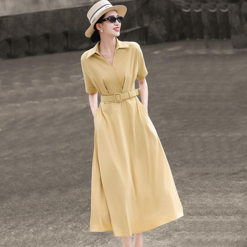 Lanseer V-Neck Short Sleeve Commuter Dress XL