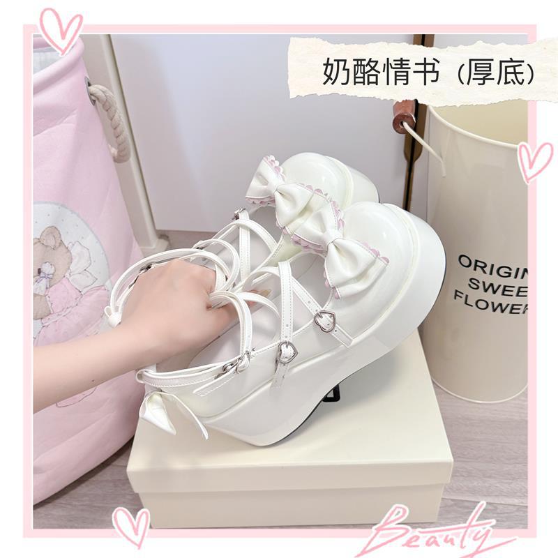 

[Сырное любовное письмо на толстой подошве] Оригинальные туфли в стиле лолиты Portby College, милые туфли с круглым бантом на голове 34 белый