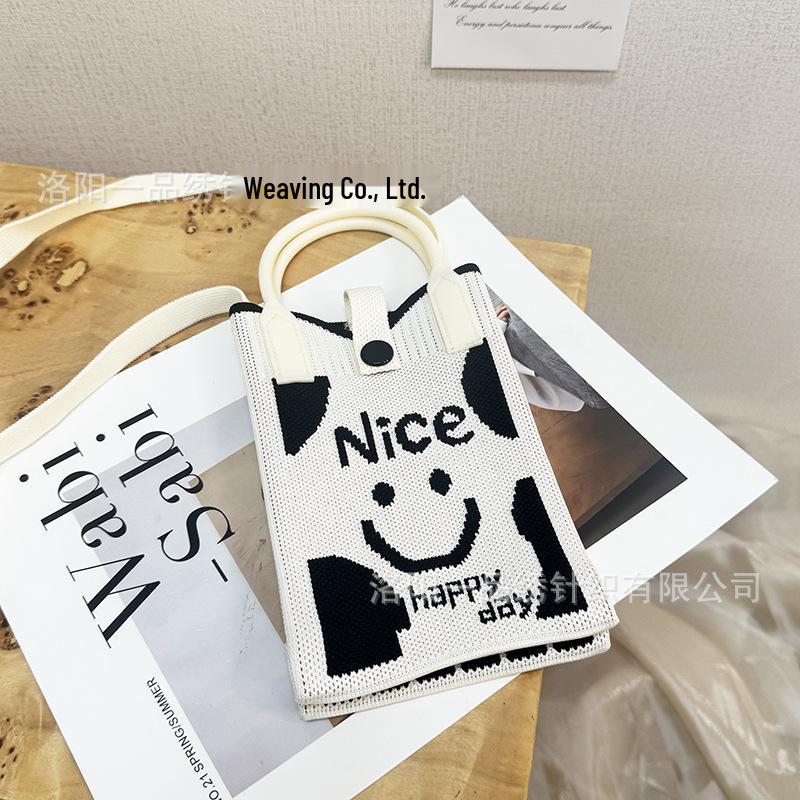 Cute Cartoon Dopamine Knit Crossbody Phone and Coin Bag