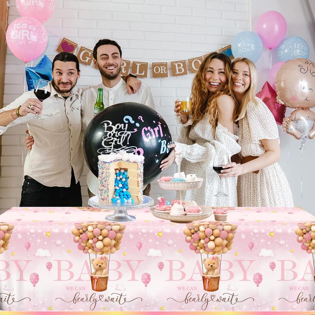 Bear Baby Shower Decorations,3pcs Pink Teddy Bear Baby Shower Tablecloths Bear Tablecloth Plastic Bear Baby Girl Table Covers for Girl Gender Reveal