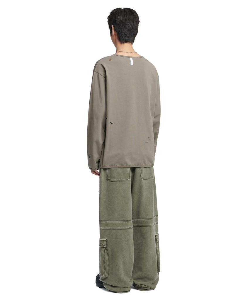 Nomaenyueol Damaged Long Sleeve Tee - Warm Gray