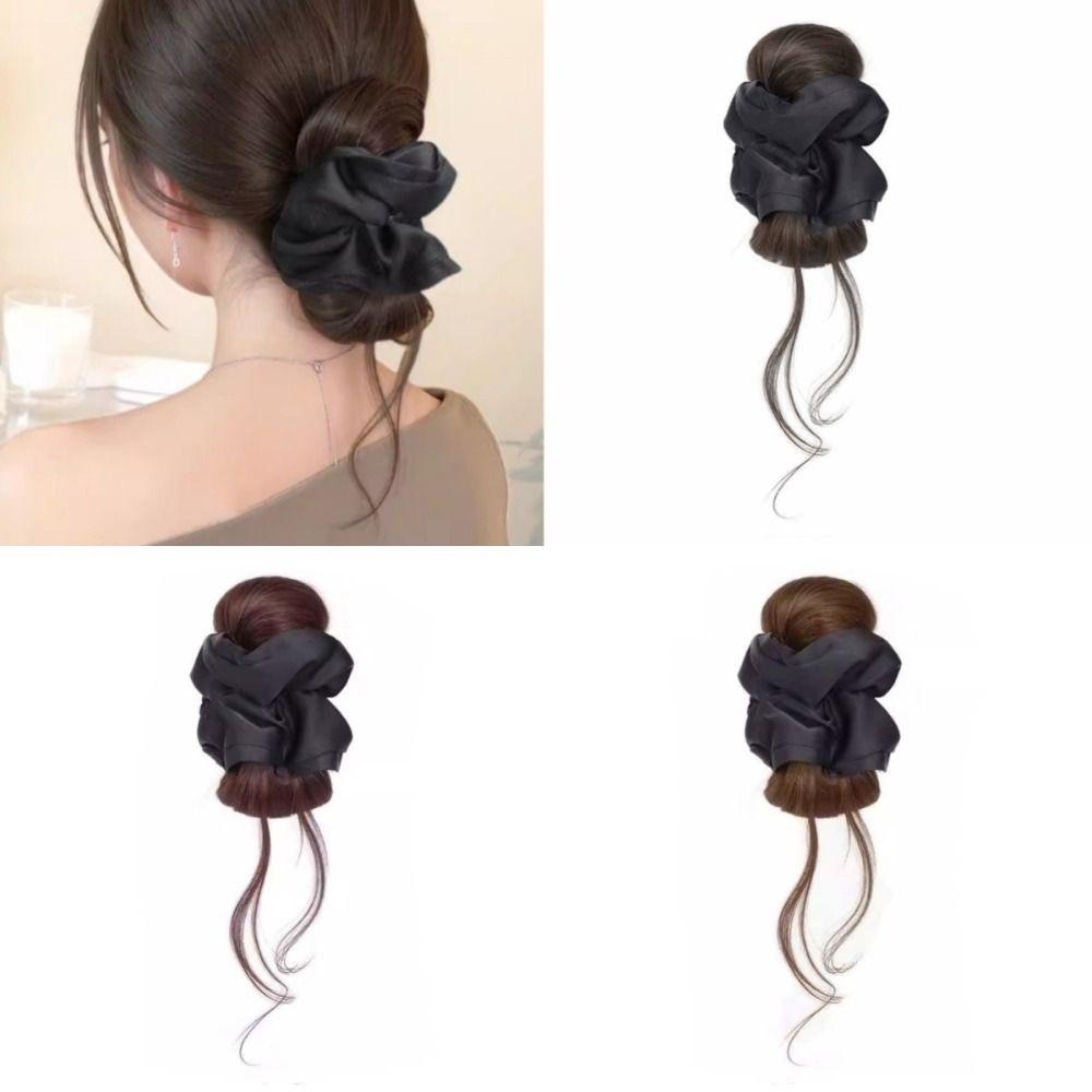 Elegant Synthetic Hair Bun Headband Scrunchie Flower Bun Head Wig  Daily Use