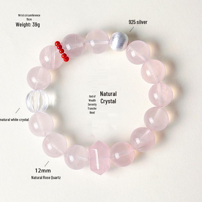 

Women s High-End Bracelet: 925 Sterling Silver Brushed Ball, Natural White Crystal with Pink Crystal Amethyst Beads