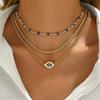 Classic Turkish Evil Eye Pendant Necklace for Women Men Vintage Lucky Blue Eyes Palm Sun Multilayer Neck Chain Choker Jewelry
