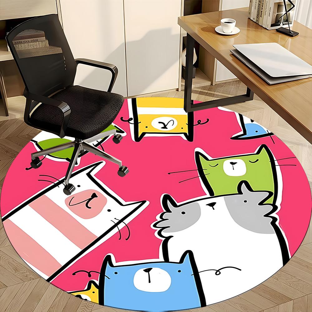 1pc Cat Family Office Round Area Rug, Indoor Mat Suitable ForOffice, Under Office Chairs Bedroom Living Room Home Decor, Room Deco 112