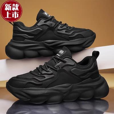 Fashion Men's Shoes Summer Breathable Mesh 2025 New Casual Black Sports Shoes Men's Running Height Increasing Dad Shoes