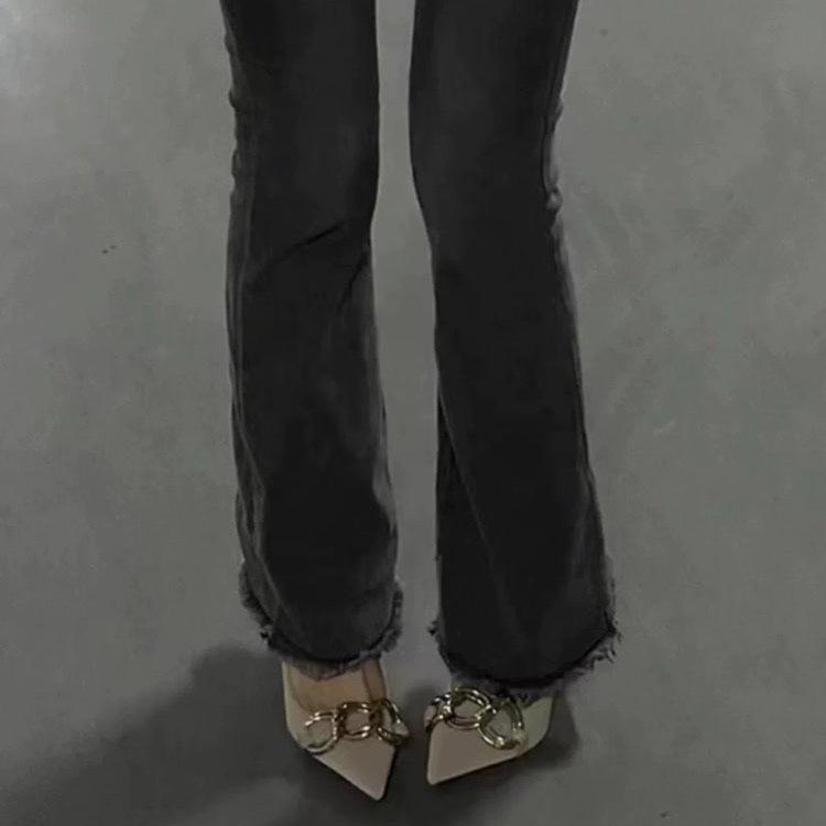 High Heels Women's Thin Heels 2025 New Metal Buckle Women's Shoes Spring and Autumn Single Shoes Design Sense Niche Nude French