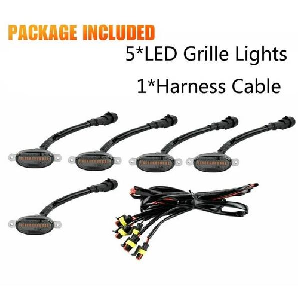 5pcs Smoked Lens Amber Car Light Led Front Grille Running Lights Warning Lights