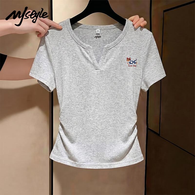 MJ STYLE Women s V-Neck Slim Fit Cropped T-Shirt L