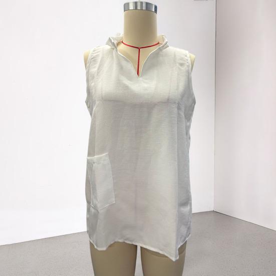 Camicia da Donna Cotone Lino Vestibilità Larga Senza Maniche Scollo a V Top Traspirante Comodo Stile Casual Gilet per Lavoro Festa Vacanza Appuntamento