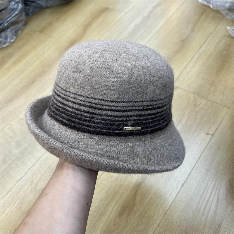 

Женская осенне-зимняя ретро универсальная вязаная шляпа-ведро из кудрявой шерсти, маленькая теплая шляпа-котелок M（56-58cm） хаки