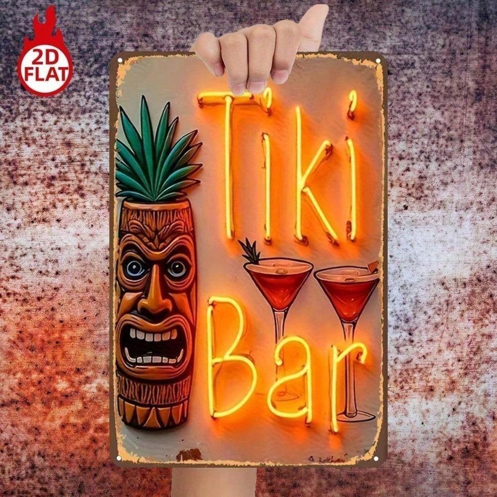 Tiki Bar Neon Sign 8x12 2D Metal Wall Art Tropical Drinks Tiki Mug Decor for Restaurant Bar Home
