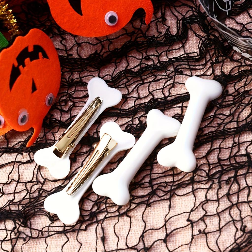 White Punk Bloody Lolita Bone Hair Clips | Resin Font-Shaped Cartoon Hair Accessories for Halloween, Y2K Style