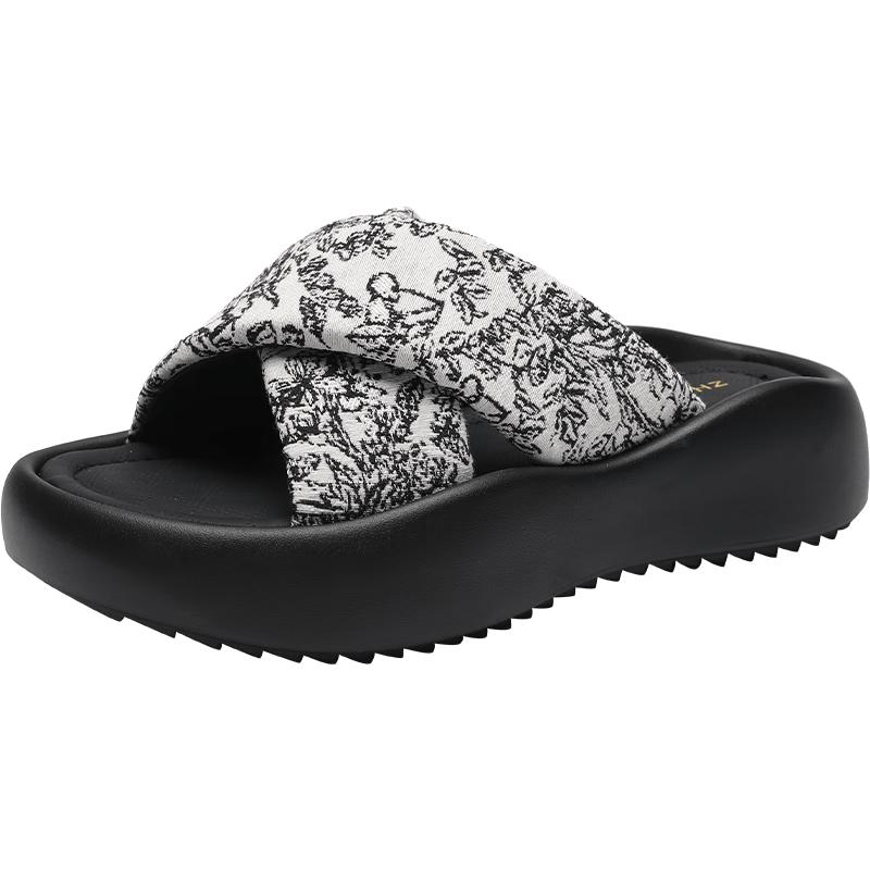 ZHR Women s Retro Printed Thick-Soled Slippers 39