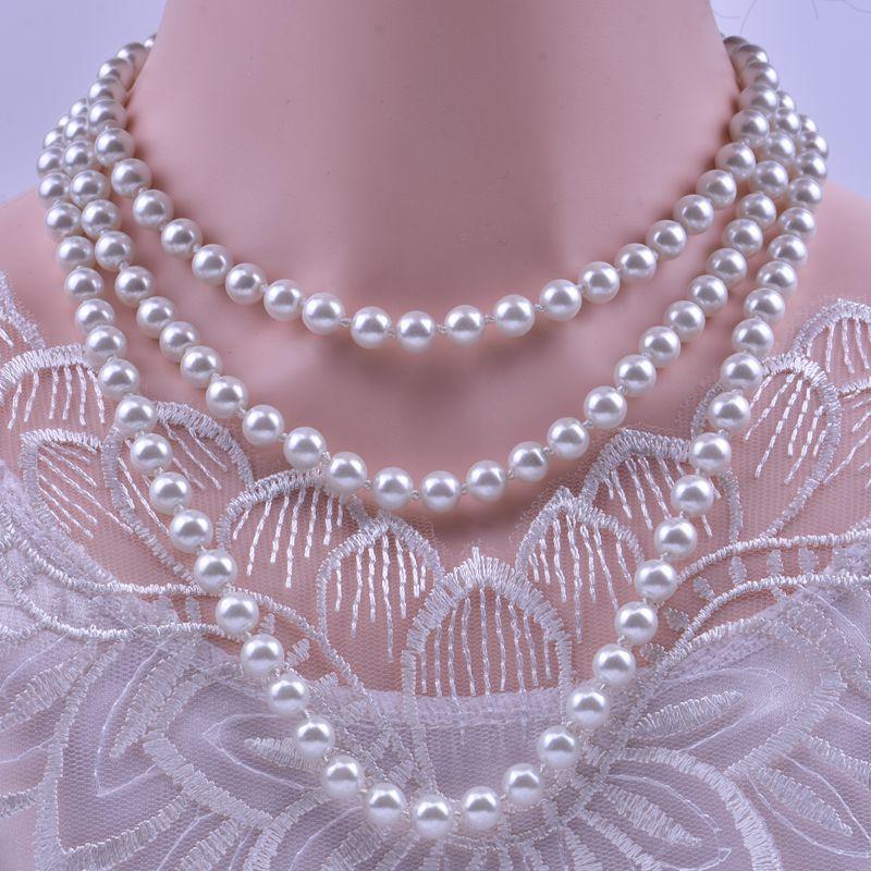 Fashion Elegant Imitation Pearl Necklace For Women's Knot Multi-layer Long Sweater Chain Clothing Accessories