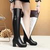 Fashion GKTINOO Women's Over The Knee Boots Natural Wool Genuine Leather Women Winter Boots Warm High-heel Women Motorcycle Boots