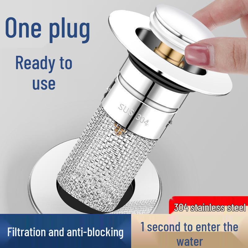 Universal 304 Steel Pop-Up Drain Filter: Anti-Insect, Anti-Odor, Anti-Clog Basin Mesh
