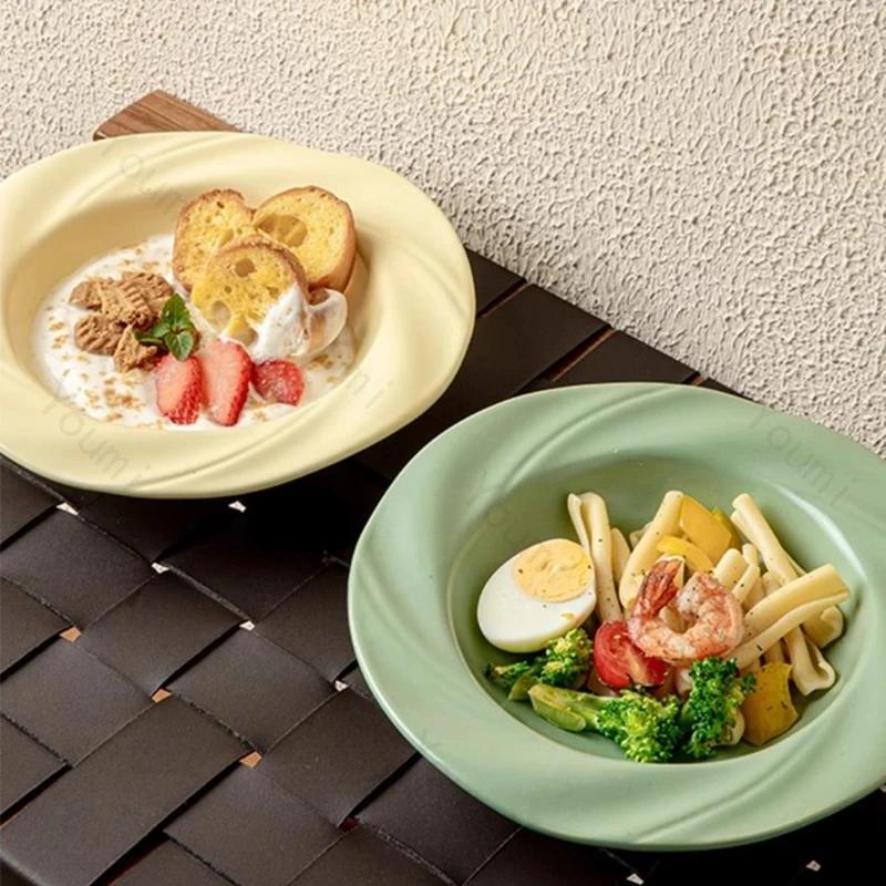 Light Luxury Solid Color Ceramic Plate High End Restaurant Pasta Plates Household Afternoon Tea Cake Dessert Plate Tableware
