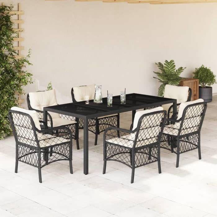 VidaXL Garden Dining Set with Cushions 7 Pcs, Patio Table and Chairs, Outdoor Furniture Terrace, Modern, 3212022
