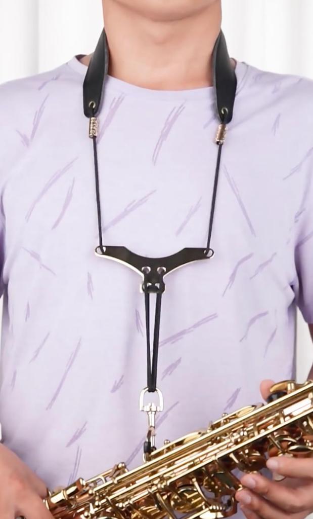 [NR-Style] Saxophone Neck Strap Shoulder Harness for Alto, Tenor, Baritone, and Soprano Saxophones - Adjustable Shoulder Strap (Black)