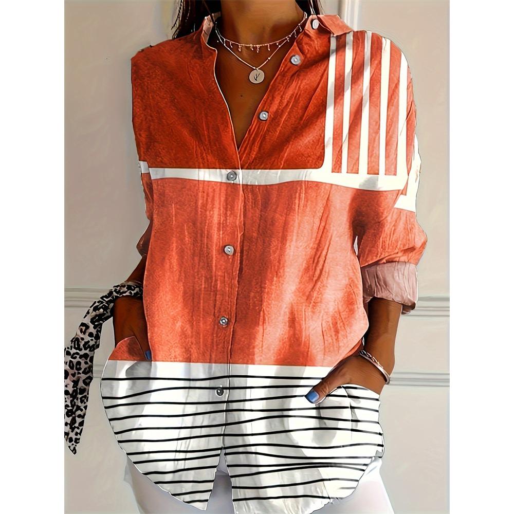 Camisa de mujer ajustada con botones, estilo casual, con estampado de flores de anacardo, ideal para uso diario. Camisa de solapa de talla grande.