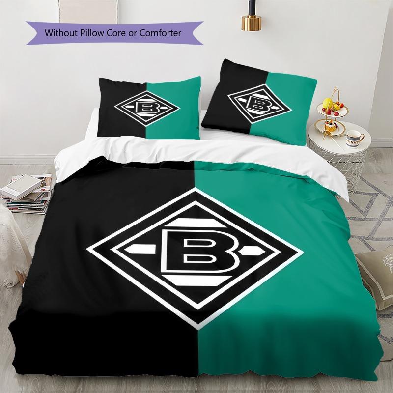 Borussia Monchengladbach Black Green Logo 3Pcs Bedding Set, Duvet Cover & 2 Pillowcases, Soccer Fan Bed Linens, No Comforter No Pillow Core