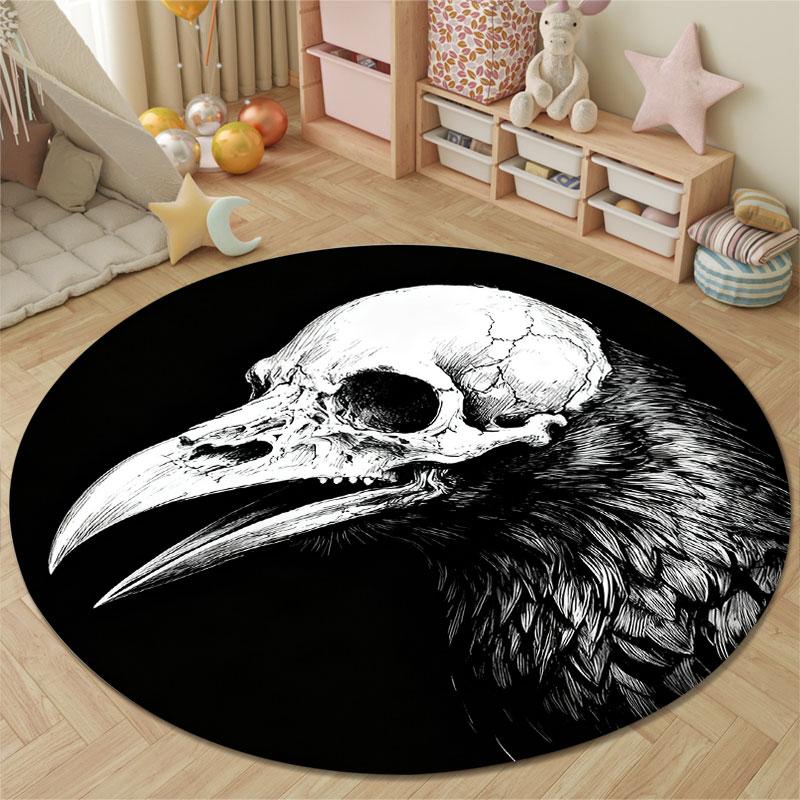 Artistic Round Skull Multicolor Accent Rug, Non-Slip Floor Mat for Kids Room