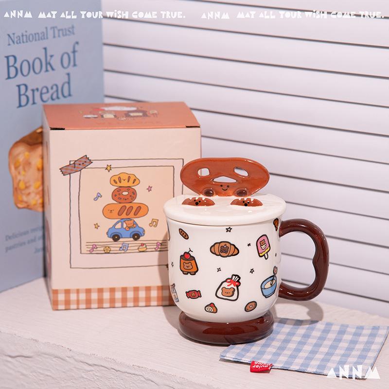 

New High Appearance Ceramic Mugs with LIDS for Women Household Drinking Coffee and Breakfast Cups