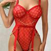 New Sexy Transparent Grid Mesh Sex Garter Onesie