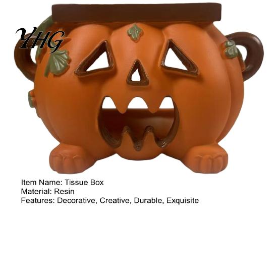 Holiday Ritual Gift Halloween Pumpkin Tissue Box Holder, Resin Decorative Facial Funny Face Autumn Seasonal Gifts Cover for Home Office Kitchen Living