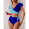 Color Patchwork Bikini Set Ruffle Trim Swimsuit Women New Fashion Swimwear Female Bathers Bathing Swimming Suit Beach 2 Pec