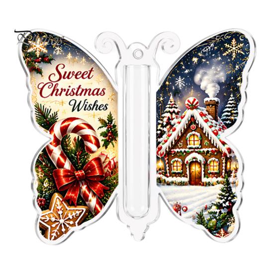 Christmas Keepsake for Money Cash Gift Ornament, 2D Acrylic Butterfly Holder Unique Family Ornament with Clear Compartment Trees, Windows, Doors