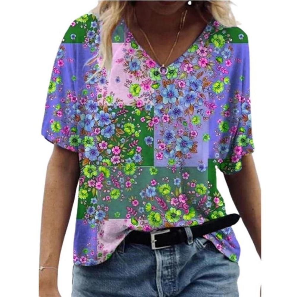 Women's T-shirt V-neck 3d Art Printing Loose Short-sleeved T-shirt Summer Street Fashion Casual Women's Clothing